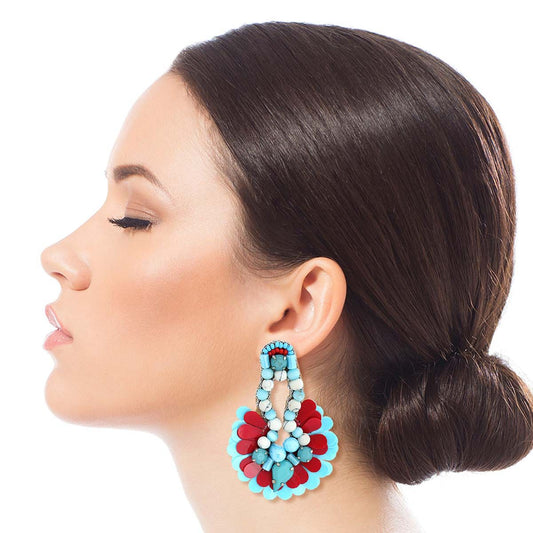 Blue Beaded Sequin Fan Tassel Earrings|2.5 inches - Premium Wholesale Jewelry from Pinktown - Just $18! Shop now at chiquestyles