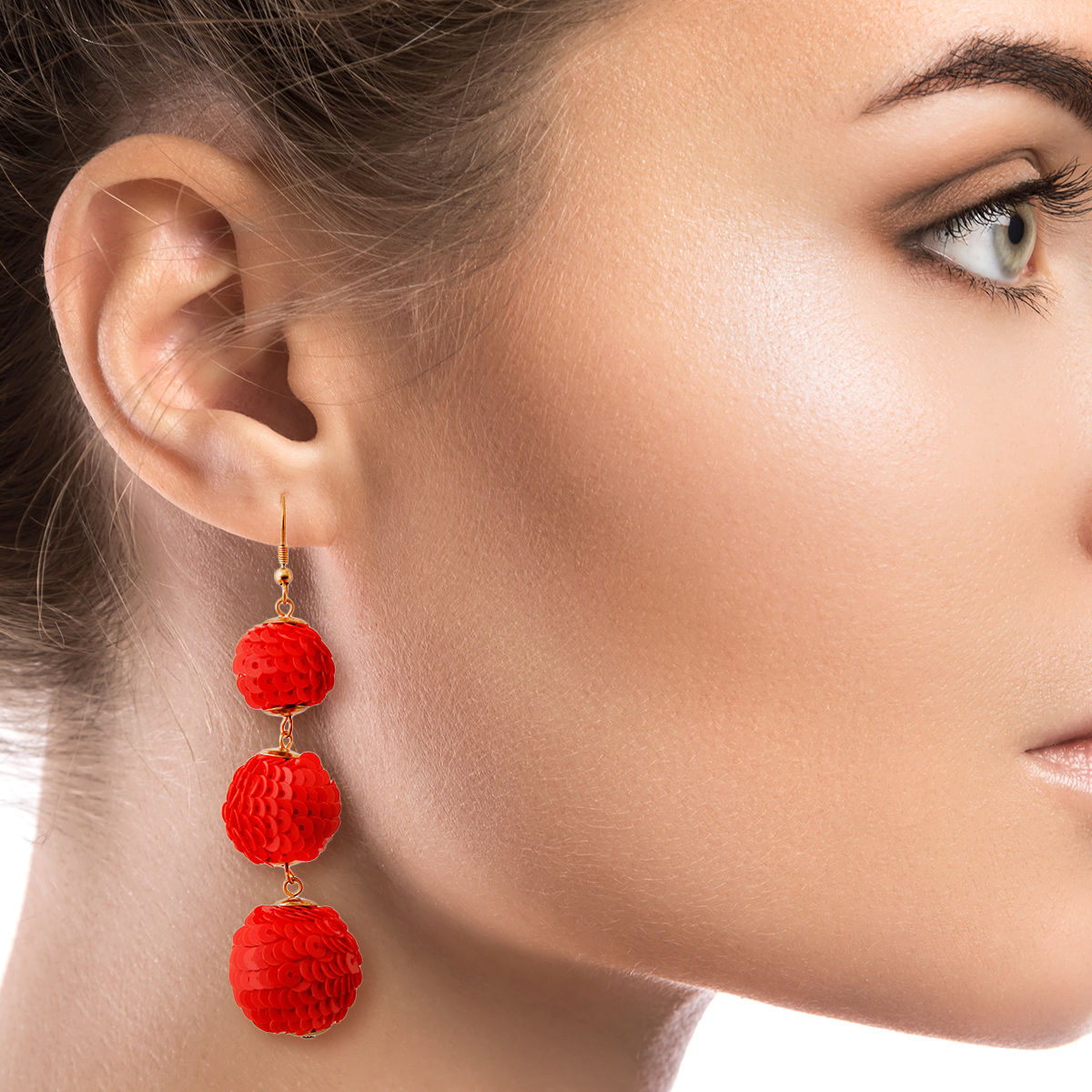 Red Sequin Ball Earrings|3 inches - Premium Wholesale Jewelry from Pinktown - Just $10! Shop now at chiquestyles