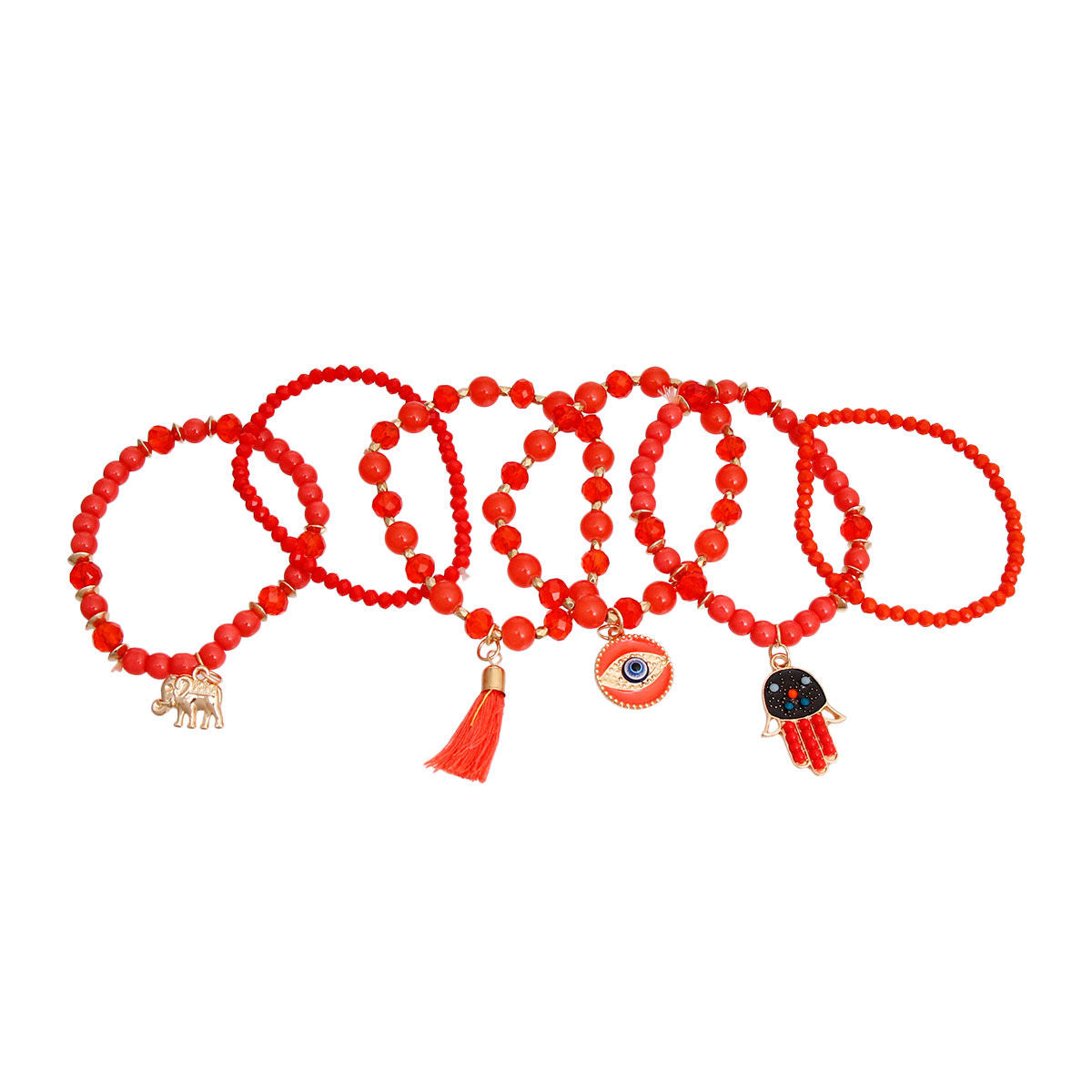 Coral Hamsa 6 Pcs Bracelets|Stretch to Fit - Premium Wholesale Jewelry from Pinktown - Just $12! Shop now at chiquestyles