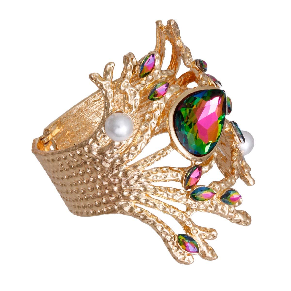 Pink Green Gold Branched Crystal Cuff - Premium Wholesale Jewelry from Pinktown - Just $21! Shop now at chiquestyles