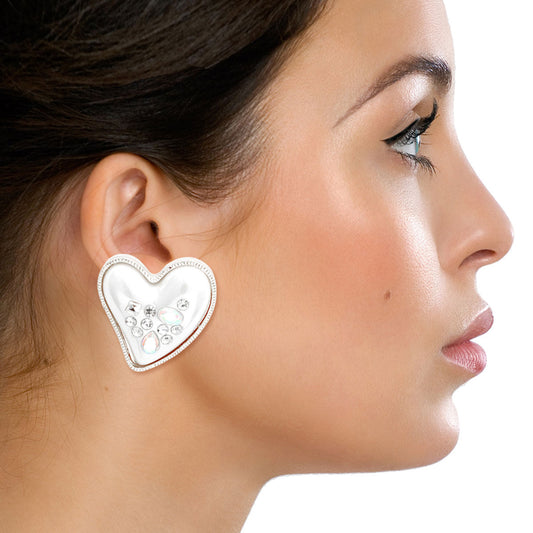 Silver Pearl Heart Studs|1.25 inches - Premium Wholesale Jewelry from Pinktown - Just $14! Shop now at chiquestyles