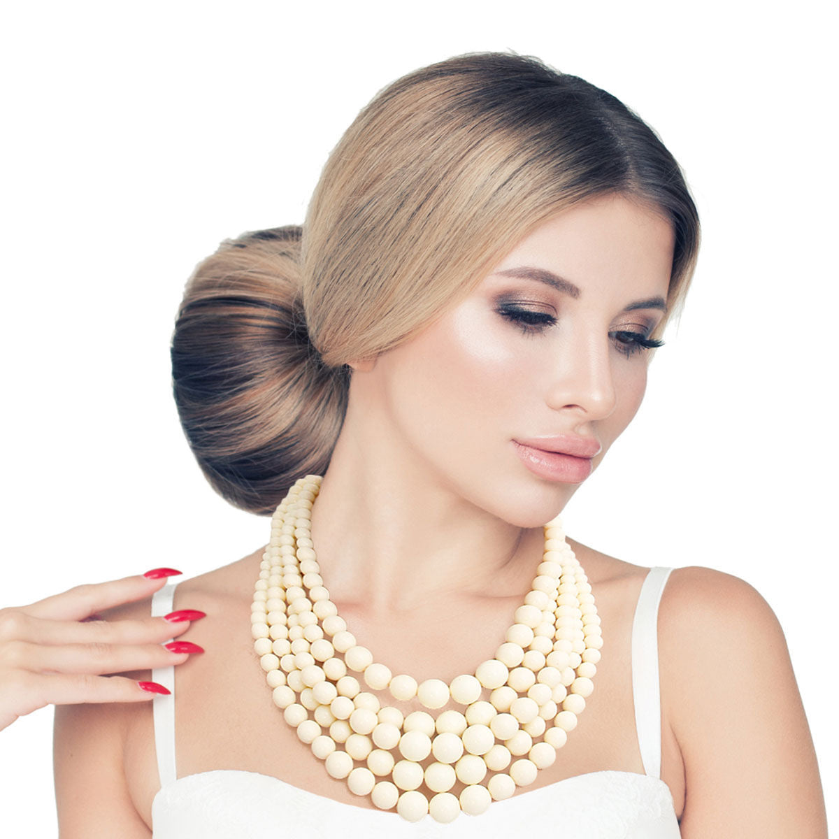 Ivory Bead 5 Strand Necklace|18 inches - Premium Wholesale Jewelry from Pinktown - Just $16! Shop now at chiquestyles