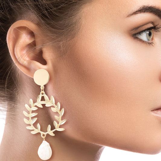 Leaf and Pearl Drop Earrings|3.25 inches - Premium Wholesale Jewelry from Pinktown - Just $14! Shop now at chiquestyles