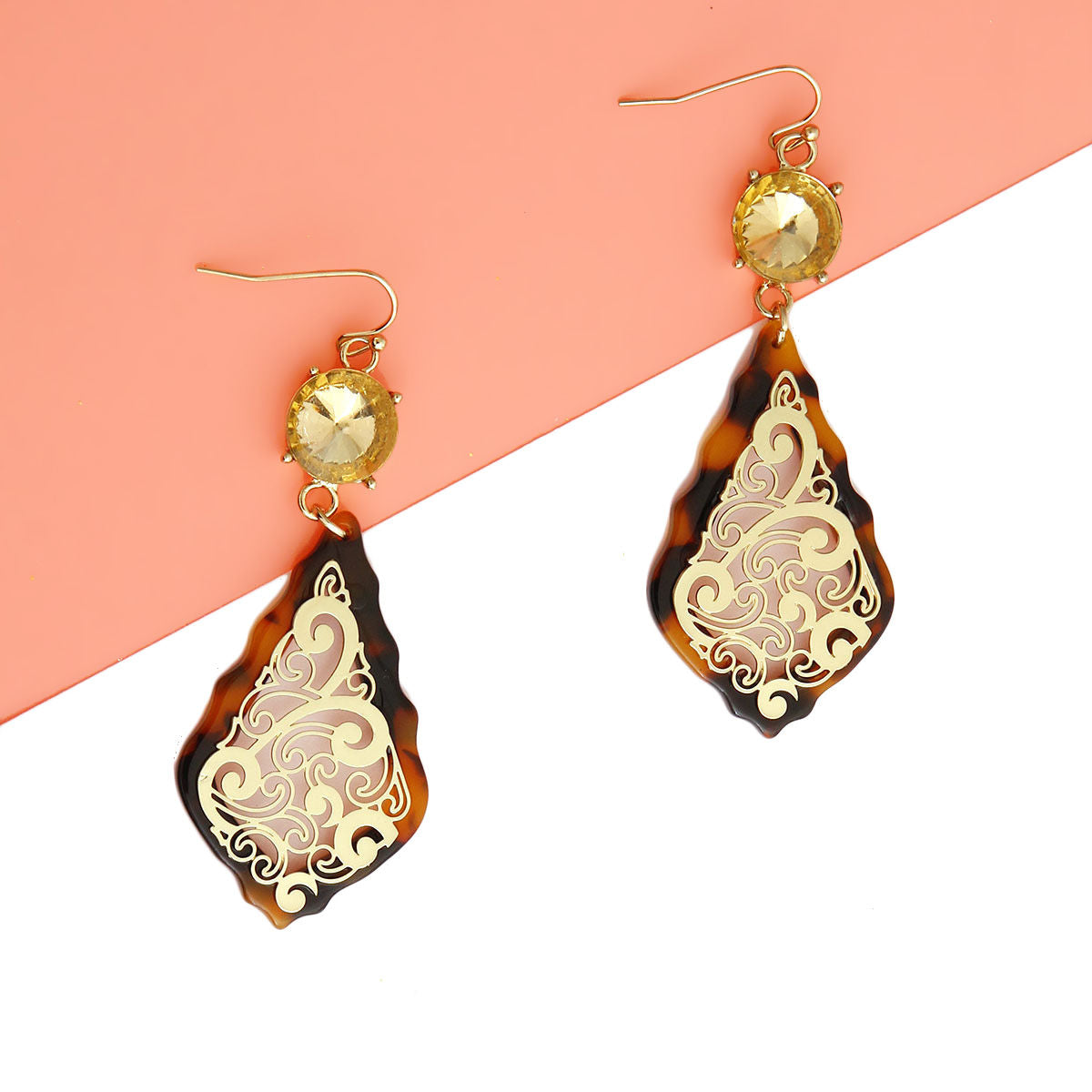 Gold Filigree Tortoiseshell Earrings|2.5 inches - Premium Wholesale Jewelry from Pinktown - Just $6! Shop now at chiquestyles