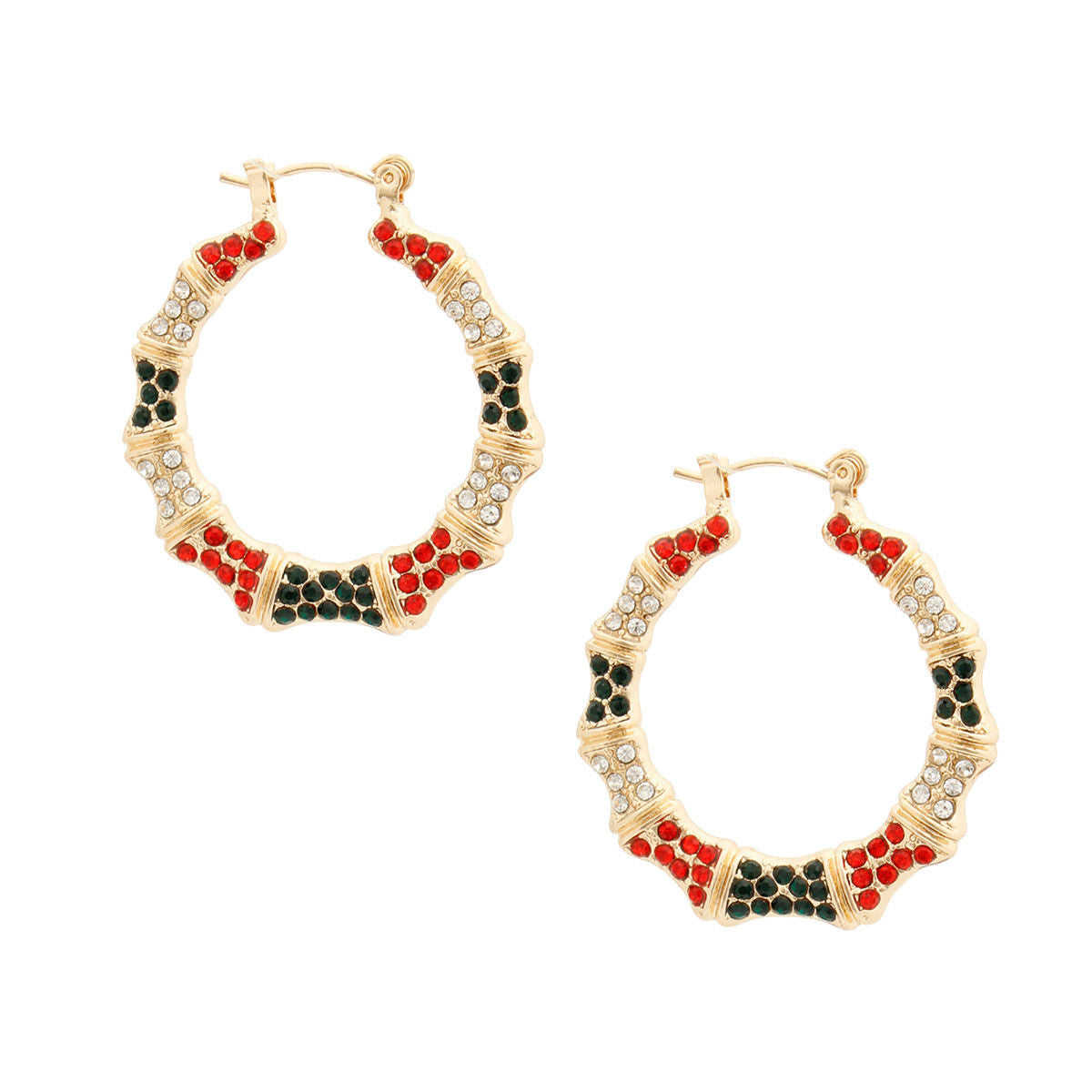 Red and Green Bling Thin Bamboo Hoops - Premium Wholesale Jewelry from Pinktown - Just $12! Shop now at chiquestyles