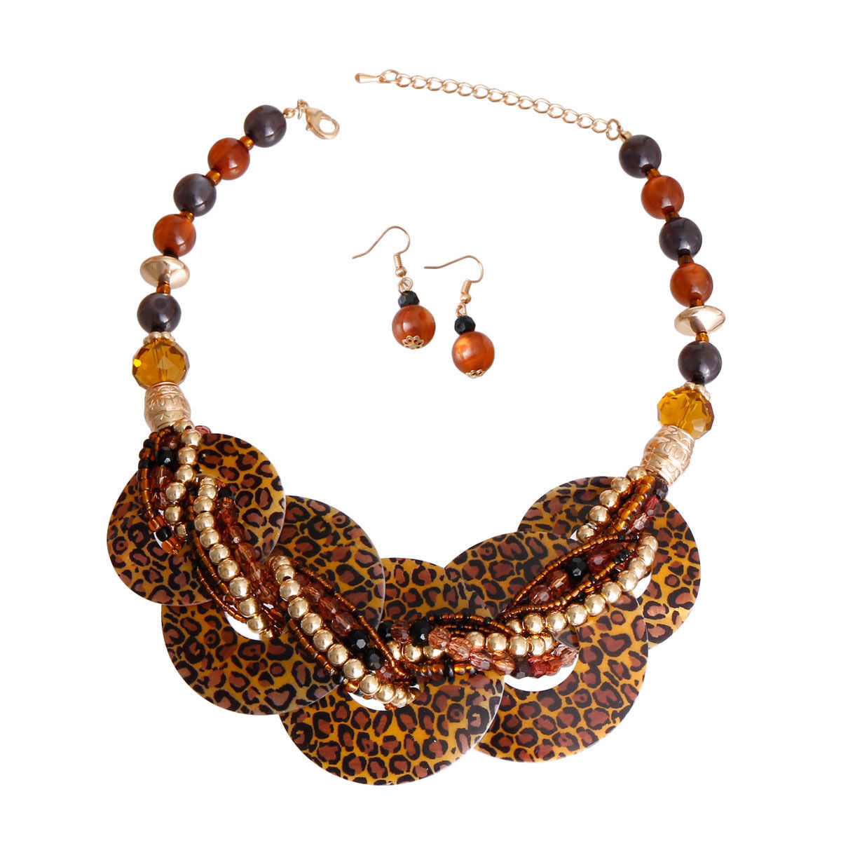 Brown Leopard Beaded Disc Necklace|18 inches - Premium Wholesale Jewelry from Pinktown - Just $13! Shop now at chiquestyles
