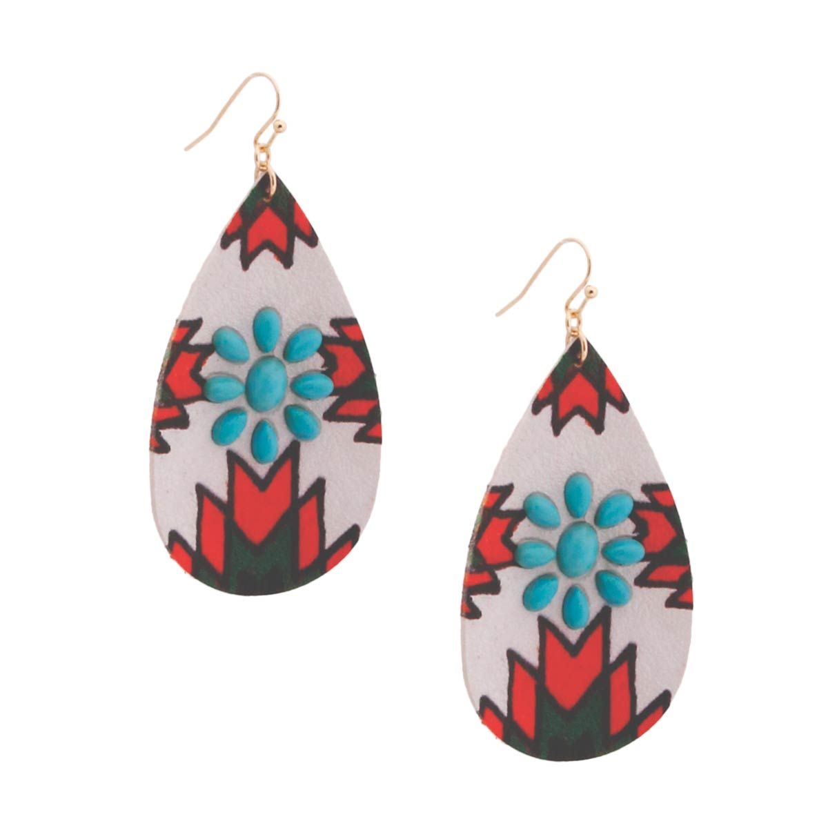 White and Red Western Teardrop Earrings - Premium Wholesale Jewelry from Pinktown - Just $12! Shop now at chiquestyles