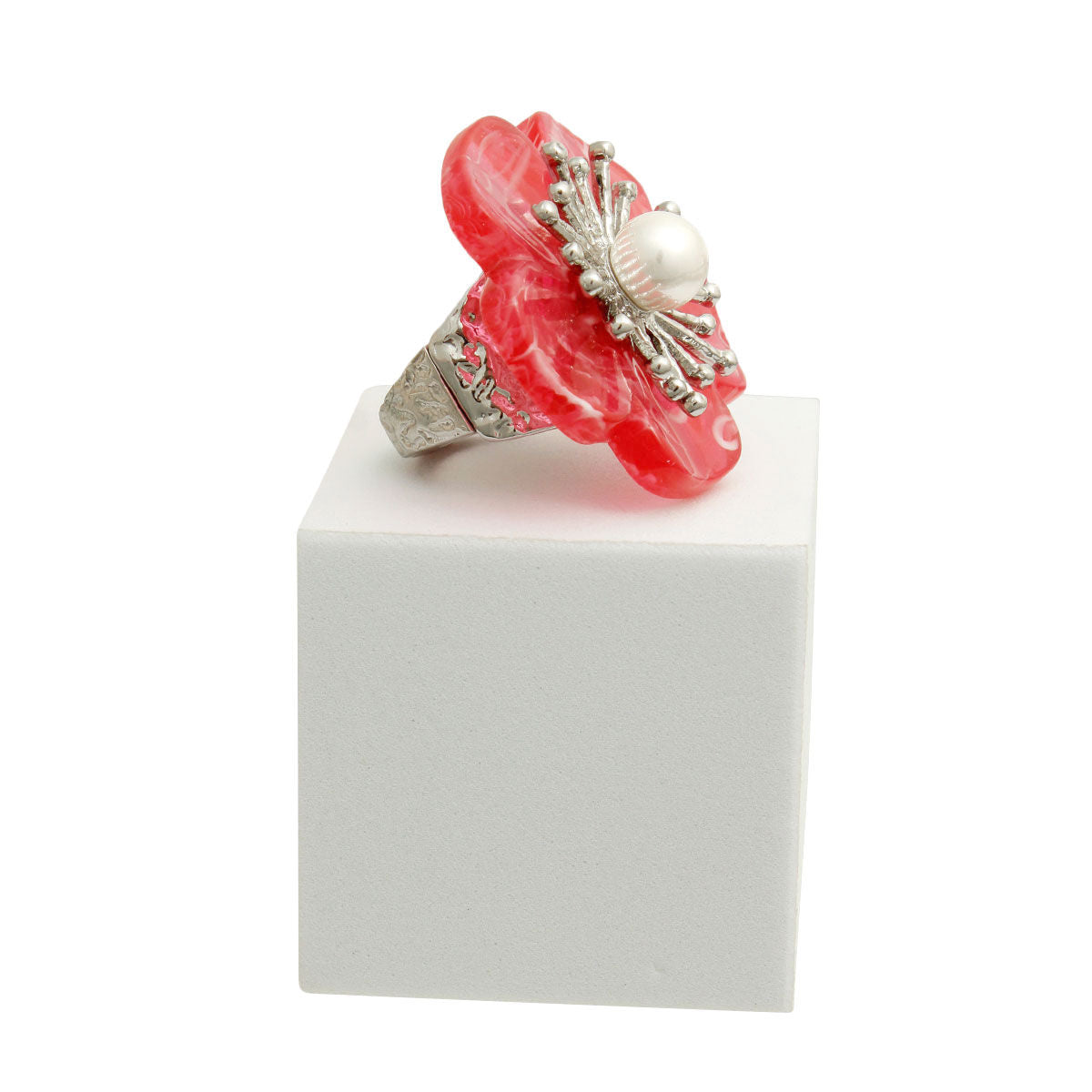Marbled Red Flower Silver Ring - Premium Wholesale Jewelry from Pinktown - Just $12! Shop now at chiquestyles