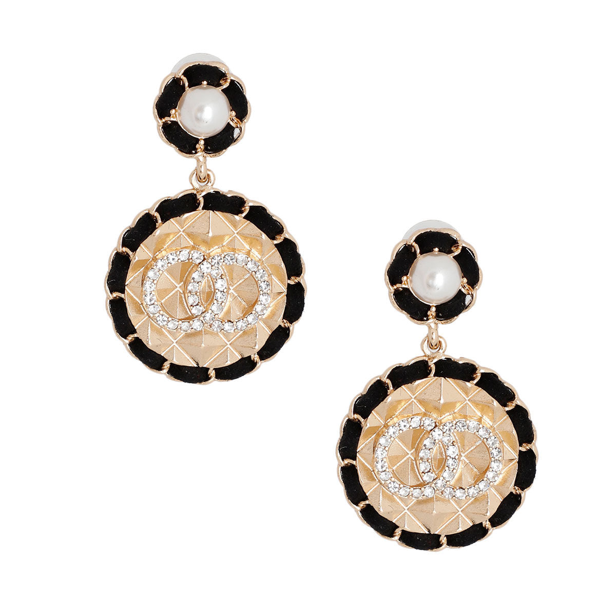 Gold and Black Round Designer Earrings|2 inches - Premium Wholesale Jewelry from Pinktown - Just $9! Shop now at chiquestyles