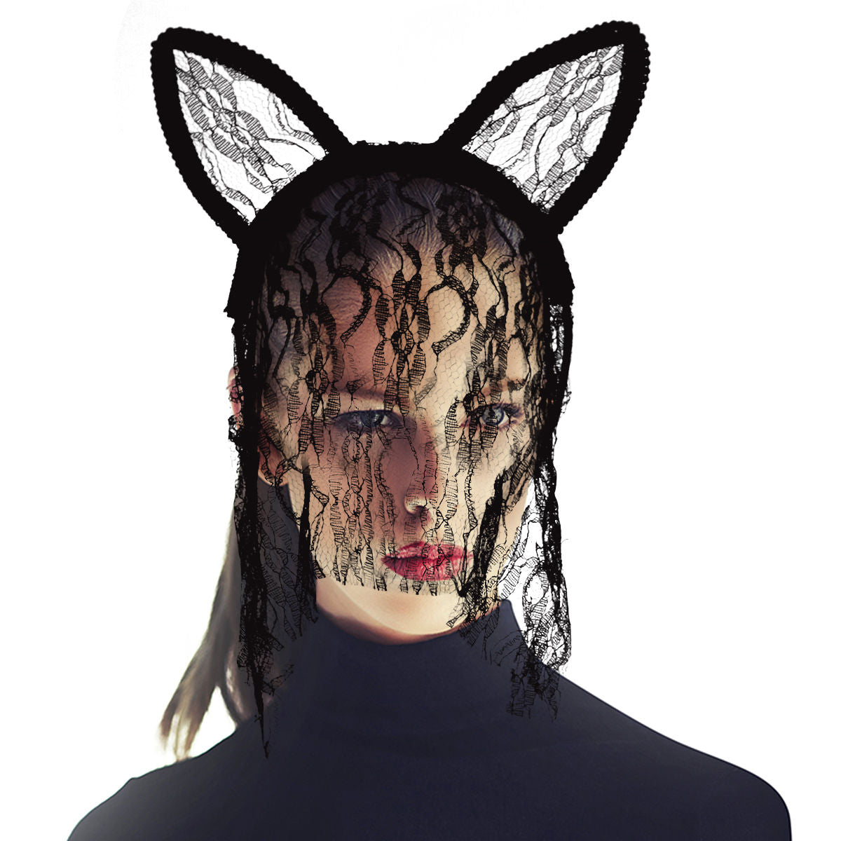 Black Lace Bunny Ears and Veil|Adjustable - Premium Wholesale Fashion Accessories from Pinktown - Just $10! Shop now at chiquestyles