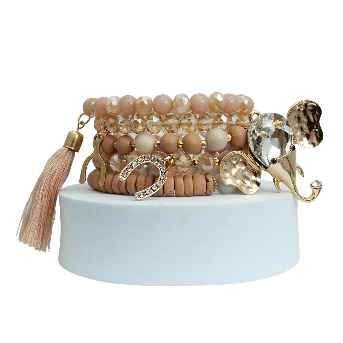 Light Brown Bead Elephant Charm Bracelets|Stretch to Fit - Premium Wholesale Jewelry from Pinktown - Just $14! Shop now at chiquestyles