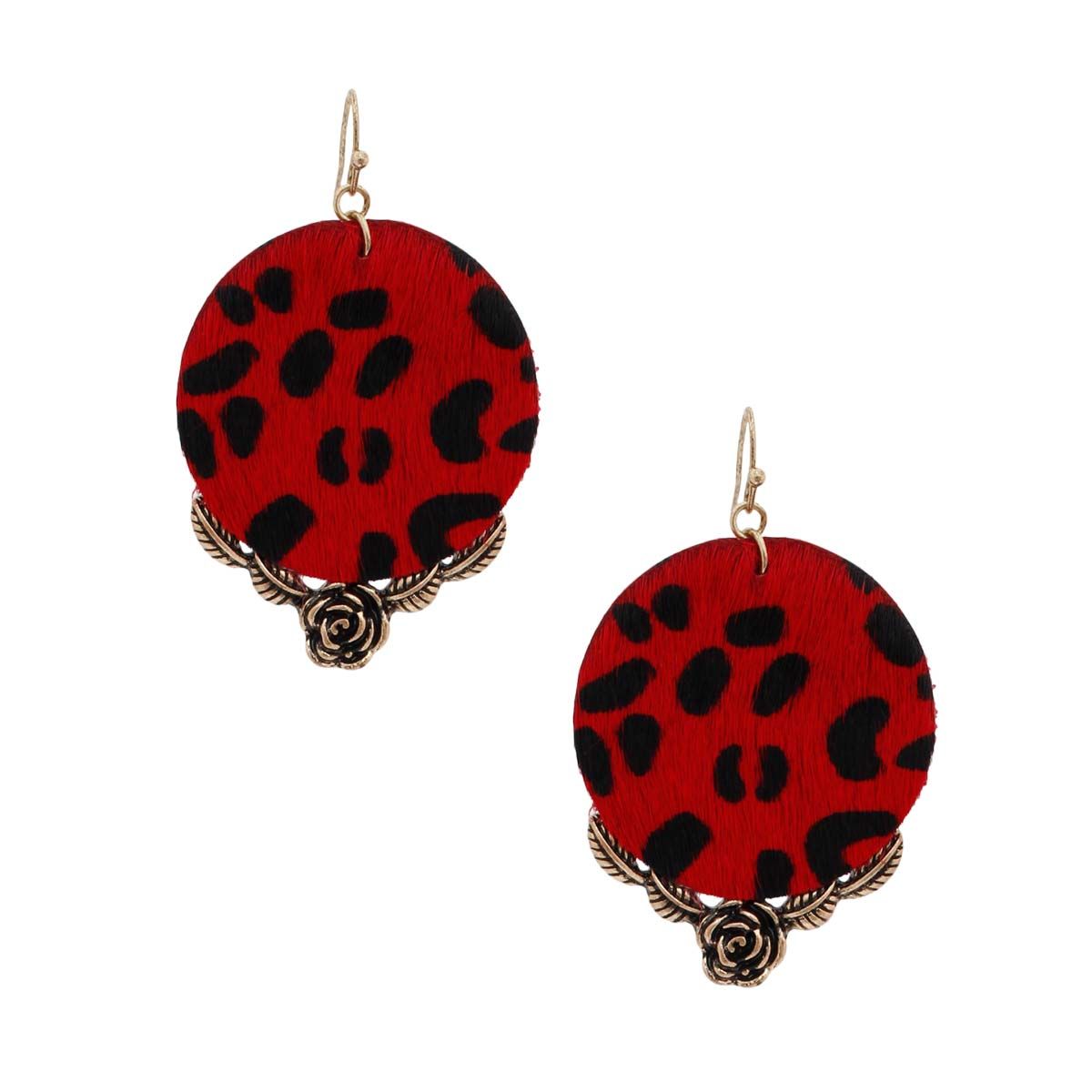 Red Leather Animal Print Circle Earrings|1.85 inches - Premium Wholesale Jewelry from Pinktown - Just $12! Shop now at chiquestyles