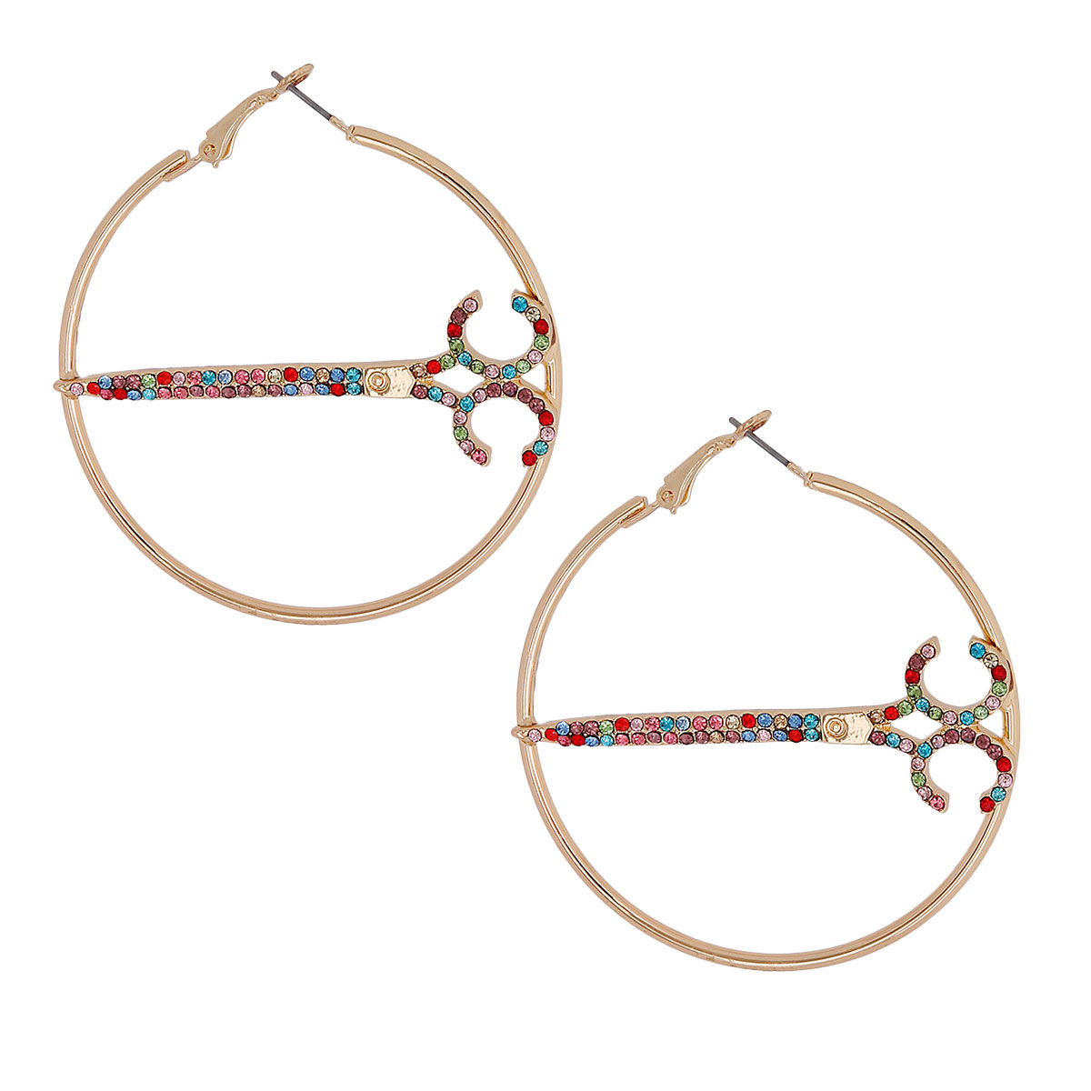 Multi Color Stone Scissor Hoops|2.25 inches - Premium Wholesale Jewelry from Pinktown - Just $13! Shop now at chiquestyles