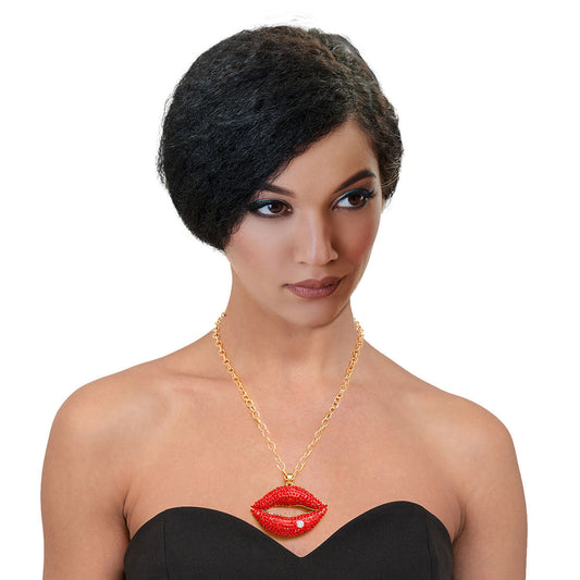 Red Rhinestone Lips Gold Chain|18 inches - Premium Wholesale Jewelry from Pinktown - Just $12! Shop now at chiquestyles