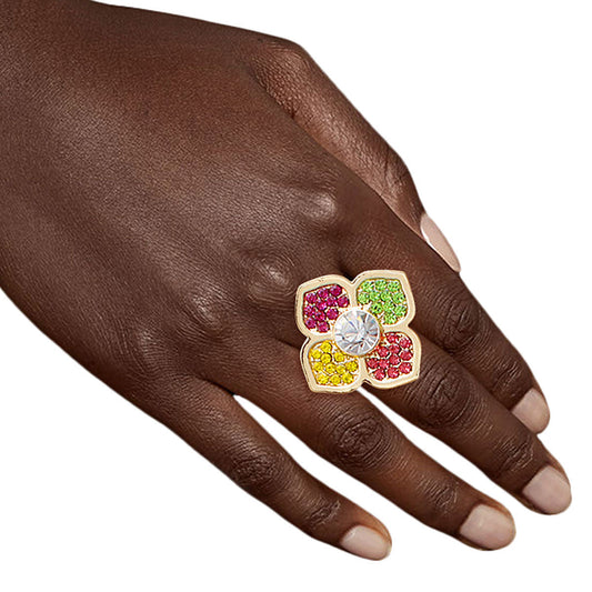 Multi Color Luxury French Designer Flower Ring|Stretch to Fit - Premium Wholesale Jewelry from Pinktown - Just $9! Shop now at chiquestyles