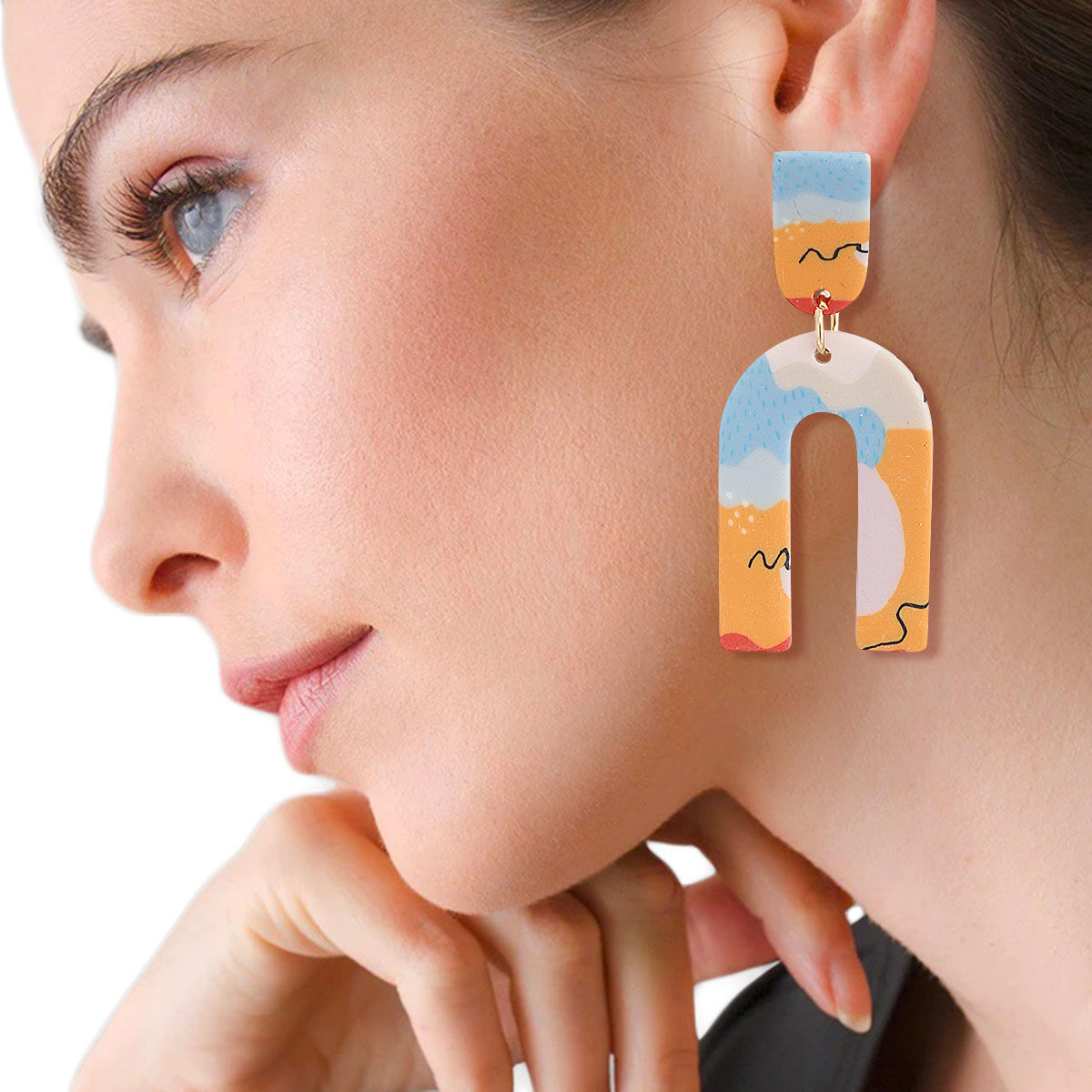 Orange Marbled Clay U Drop Earrings - Premium Wholesale Jewelry from Pinktown - Just $13! Shop now at chiquestyles