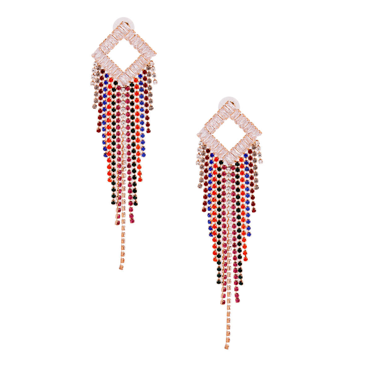Diamond Fringe Rhinestone Earrings|4.5 inches - Premium Wholesale Jewelry from Pinktown - Just $16! Shop now at chiquestyles