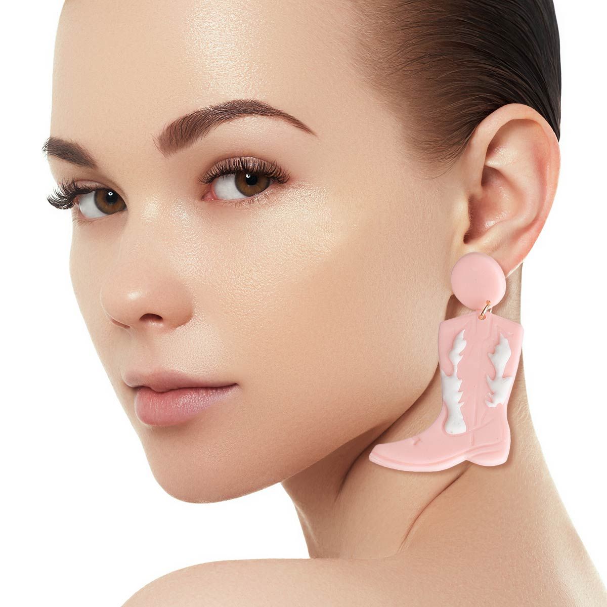 Pink and White Clay Boots Earrings - Premium Wholesale Jewelry from Pinktown - Just $13! Shop now at chiquestyles