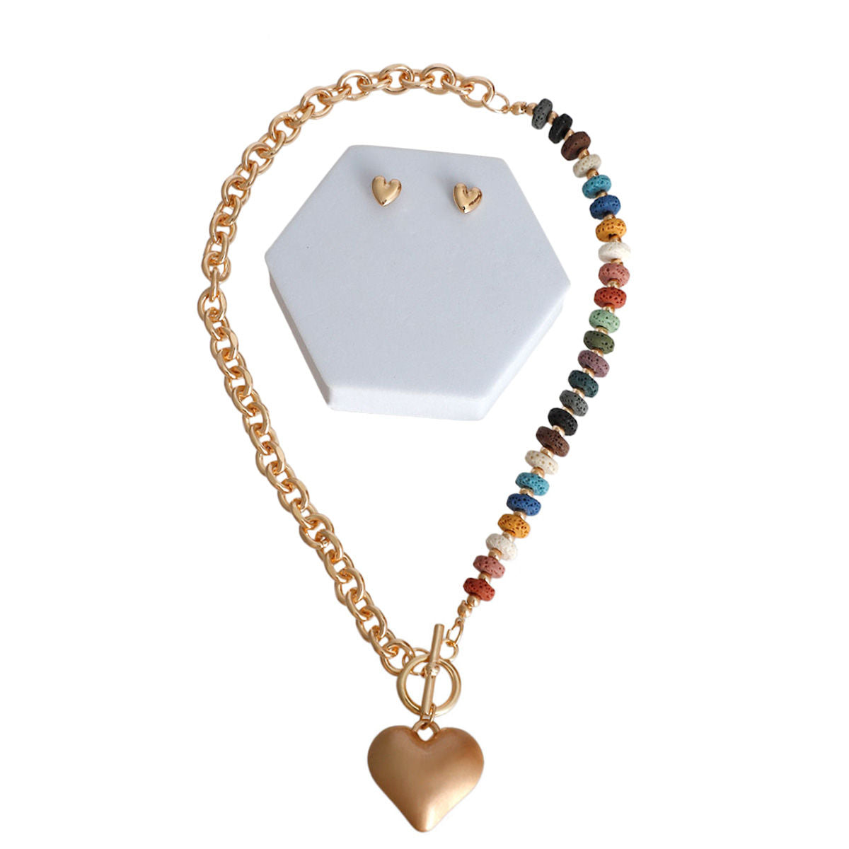 Chunky Bead Heart Toggle Necklace|18 inches - Premium Wholesale Jewelry from Pinktown - Just $21! Shop now at chiquestyles