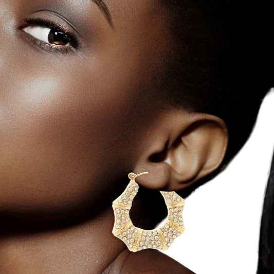 Gold Bling Bamboo Hoops|1.5 inches - Premium Wholesale Jewelry from Pinktown - Just $12! Shop now at chiquestyles
