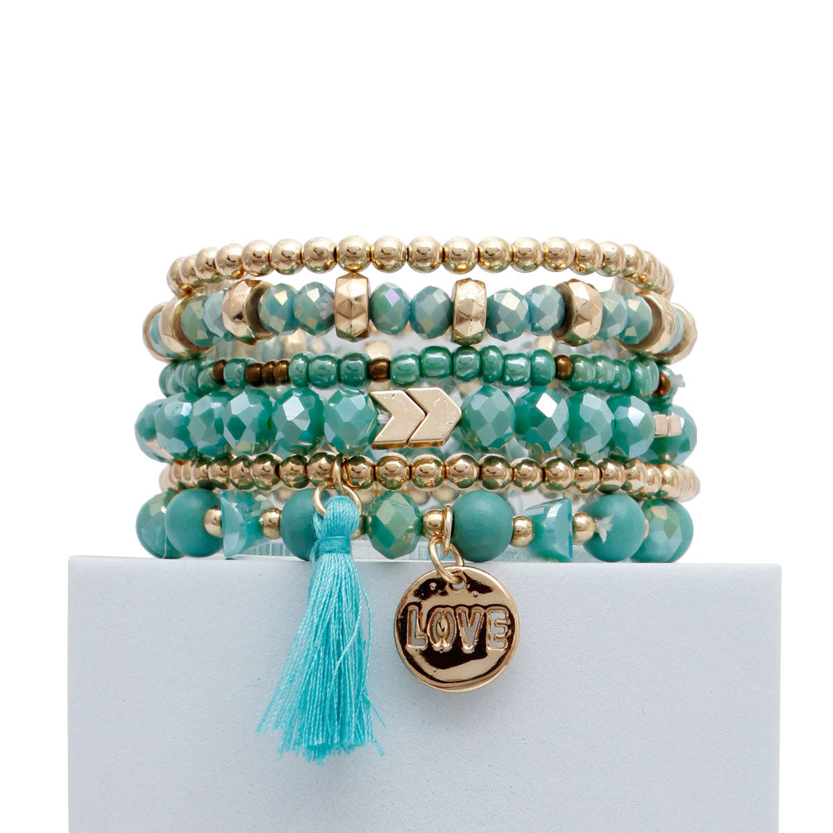 Turquoise Glass Love 6 Pcs Bracelets|Stretch to Fit - Premium Wholesale Jewelry from Pinktown - Just $13! Shop now at chiquestyles