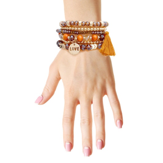 Brown Glass Love 6 Pcs Bracelets|Stretch to Fit - Premium Wholesale Jewelry from Pinktown - Just $13! Shop now at chiquestyles