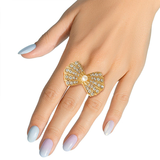 Gold Rhinestone Bow Ring|Stretch to Fit - Premium Wholesale Jewelry from Pinktown - Just $9! Shop now at chiquestyles
