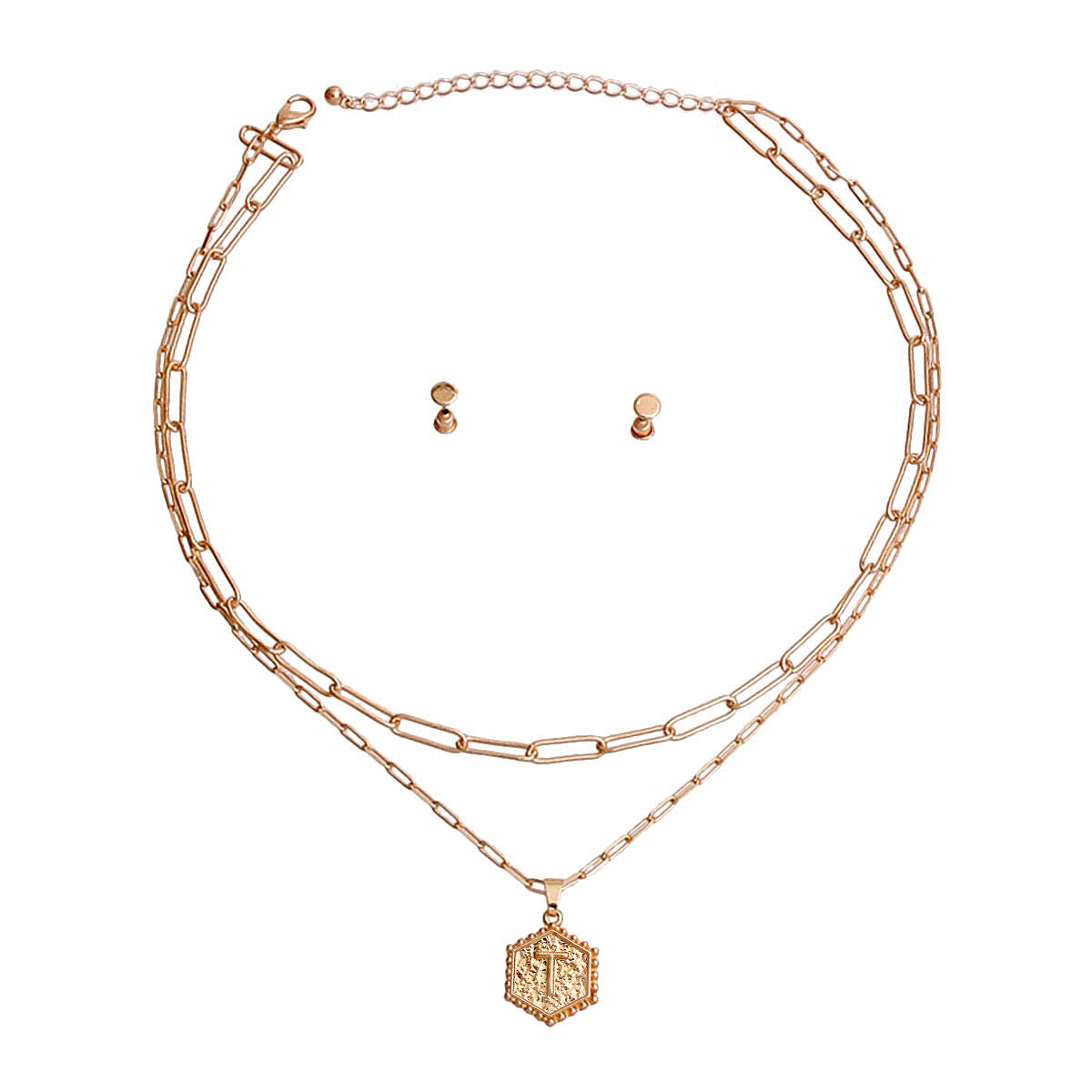 T Hexagon Initial Charm Necklace|17 inches - Premium Wholesale Jewelry from Pinktown - Just $13! Shop now at chiquestyles