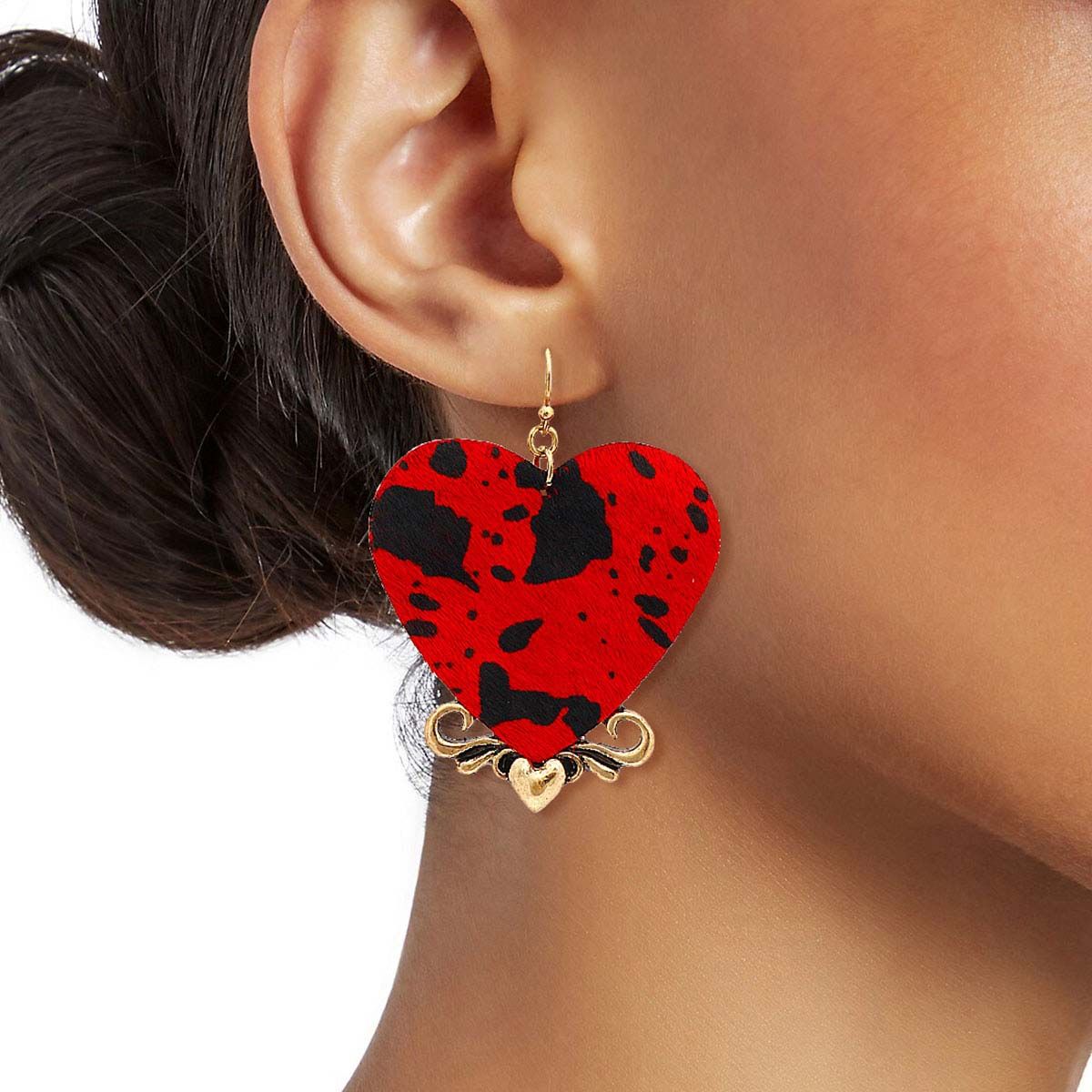 Red Leather Animal Print Heart Earrings|1.85 inches - Premium Wholesale Jewelry from Pinktown - Just $11! Shop now at chiquestyles