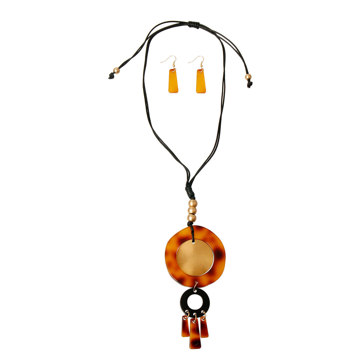 Round Tortoiseshell and Gold Pendant Set|20 inches - Premium Wholesale Jewelry from Pinktown - Just $18! Shop now at chiquestyles