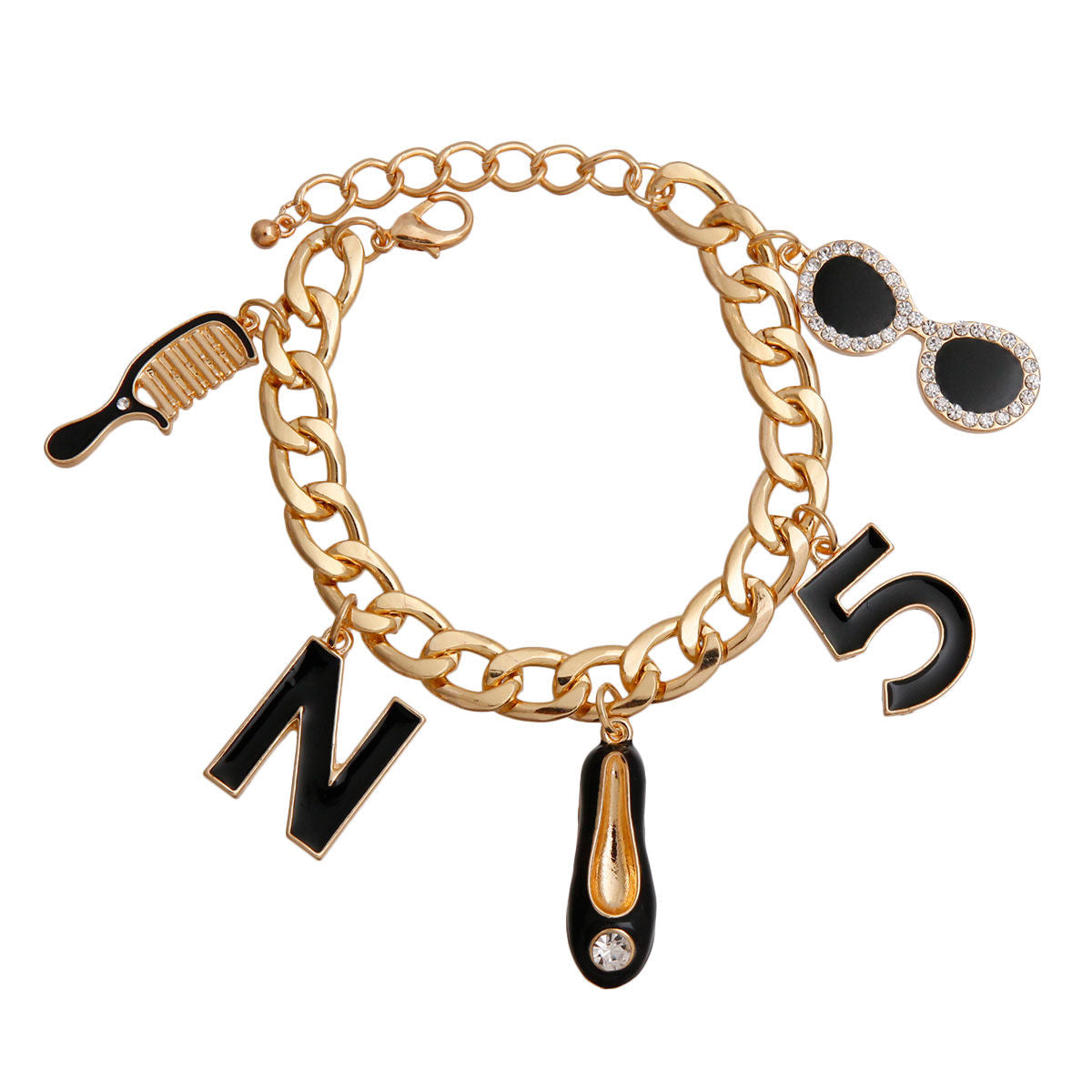 Gold Black Luxury Shoe Charm Bracelet|8 inches - Premium Wholesale Jewelry from Pinktown - Just $16! Shop now at chiquestyles