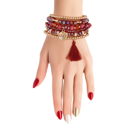 Burgundy Glass Love 6 pcs Bracelets|Stretch to Fit - Premium Wholesale Jewelry from Pinktown - Just $13! Shop now at chiquestyles