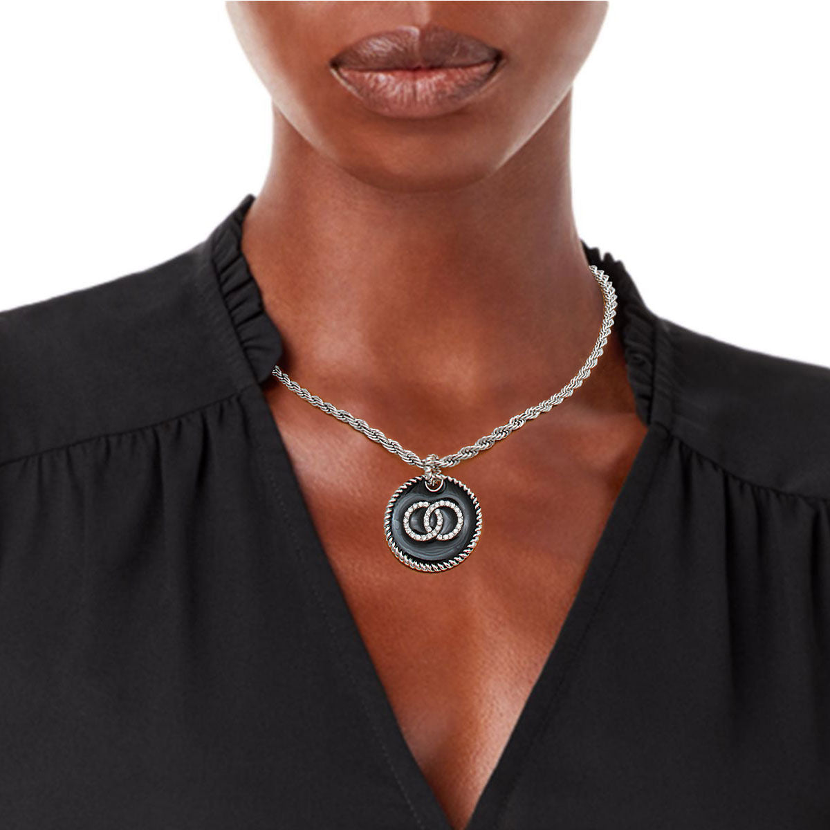 Black Infinity Pendant Silver Twisted Chain|18 inches - Premium Wholesale Jewelry from Pinktown - Just $12! Shop now at chiquestyles