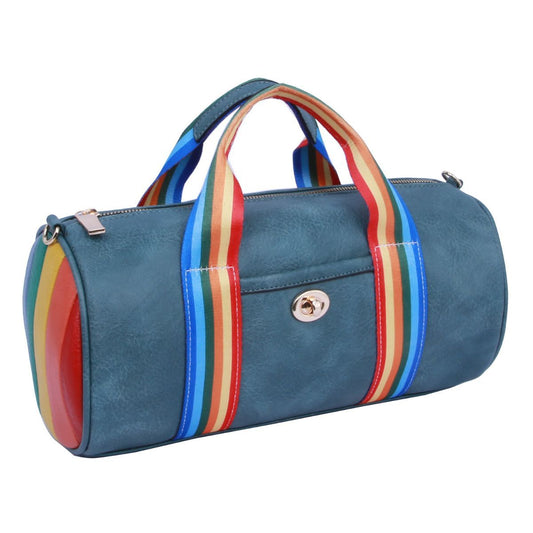 Blue Rainbow Strap Barrel Handbag|12 x 7.25 x 6 inches - Premium Wholesale Fashion Accessories from Pinktown - Just $59! Shop now at chiquestyles