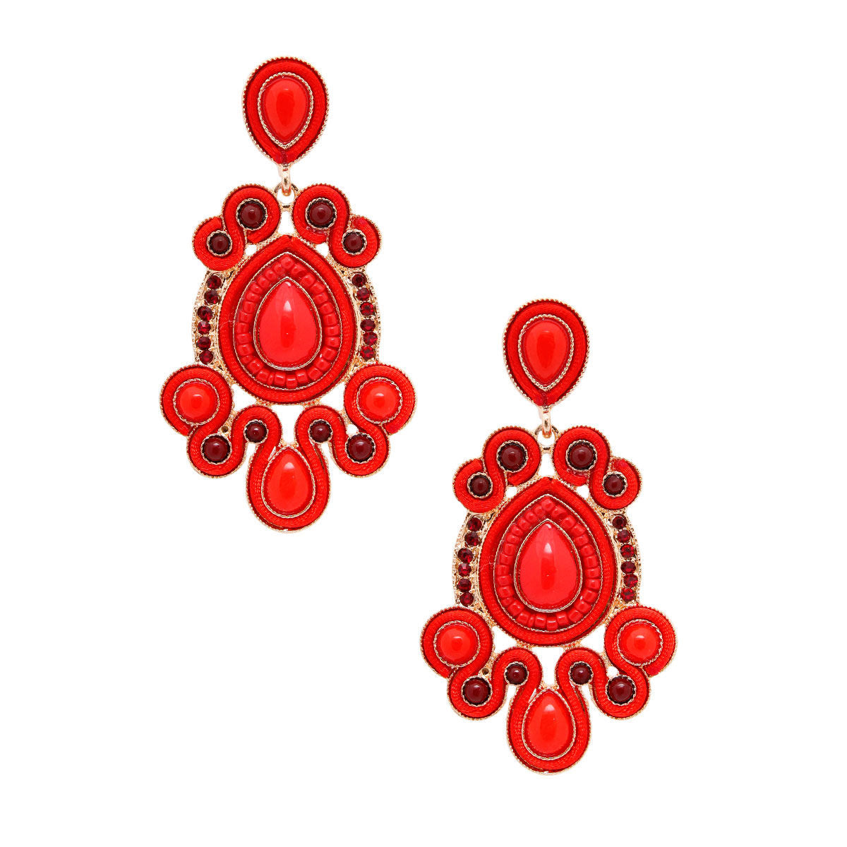 Gold and Red Soutache Earrings|3.15 inches - Premium Wholesale Jewelry from Pinktown - Just $12! Shop now at chiquestyles