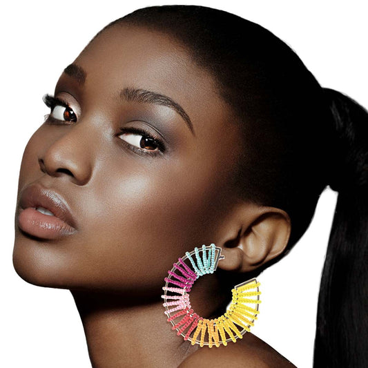 Rainbow Seed Bead Wide Hoops|2.5 inches - Premium Wholesale Jewelry from Pinktown - Just $12! Shop now at chiquestyles