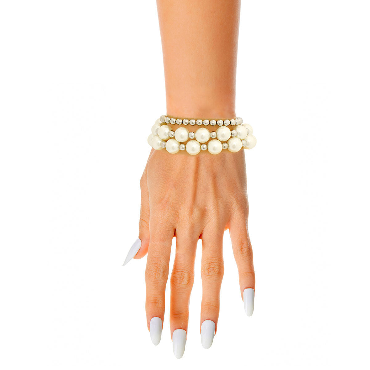 3 Strand White Pearl Silver Bracelets - Premium Wholesale Jewelry from Pinktown - Just $12! Shop now at chiquestyles