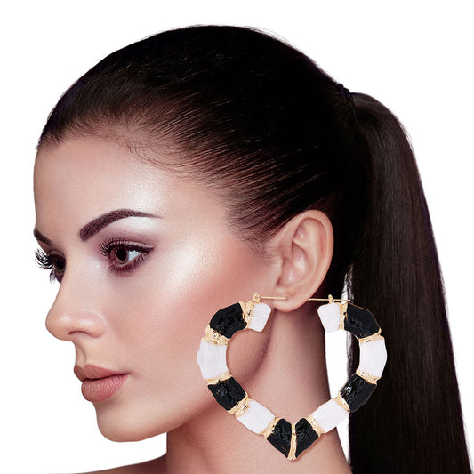Black and White Heart Bamboo Hoops|3 inches - Premium Wholesale Jewelry from Pinktown - Just $12! Shop now at chiquestyles