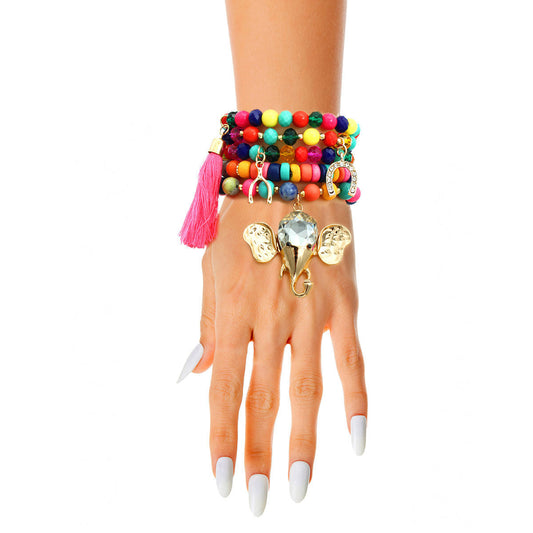 Rainbow Bead Elephant Charm Bracelets|Stretch to Fit - Premium Wholesale Jewelry from Pinktown - Just $14! Shop now at chiquestyles