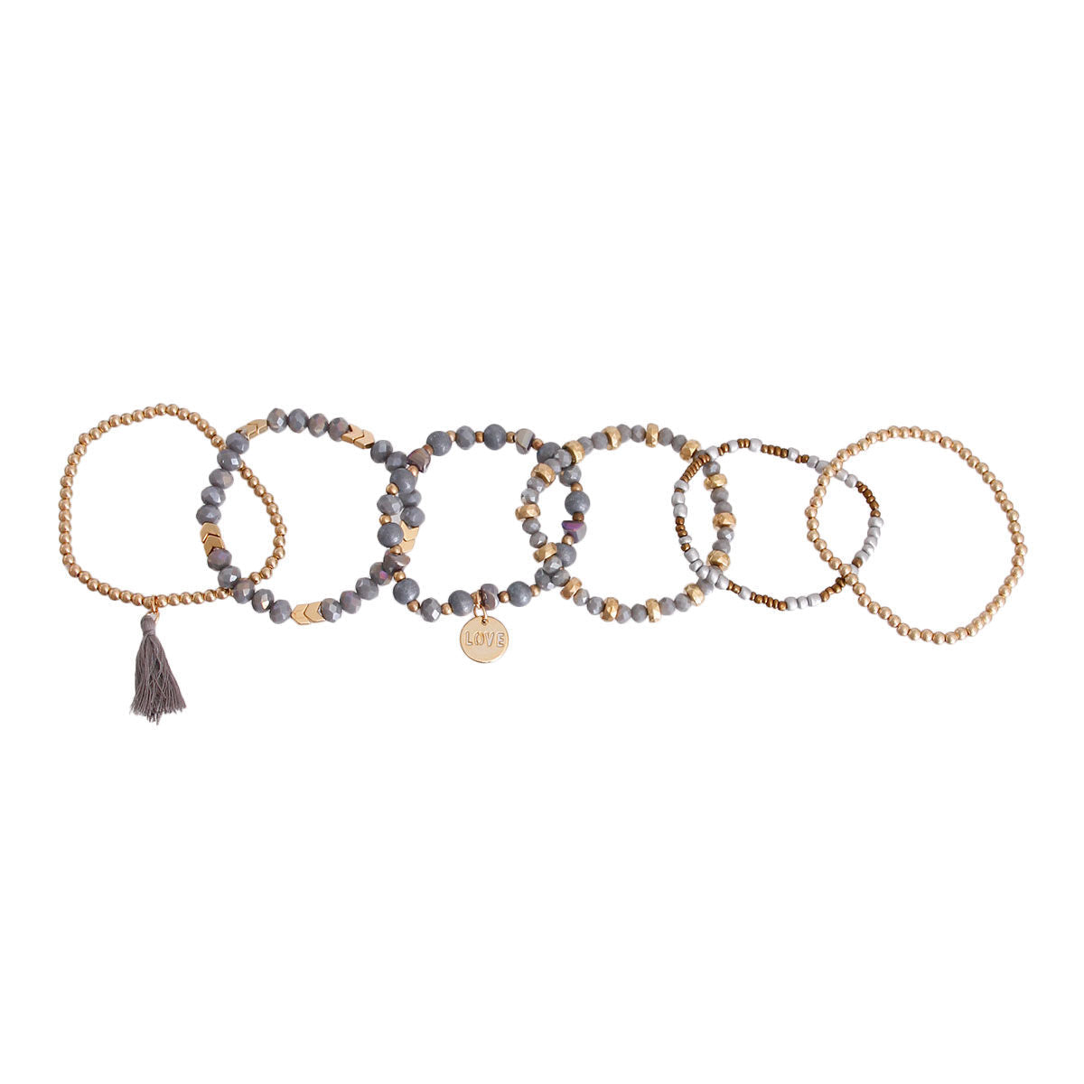 Gray Glass Love 6 pcs Bracelets|Stretch to Fit - Premium Wholesale Jewelry from Pinktown - Just $13! Shop now at chiquestyles
