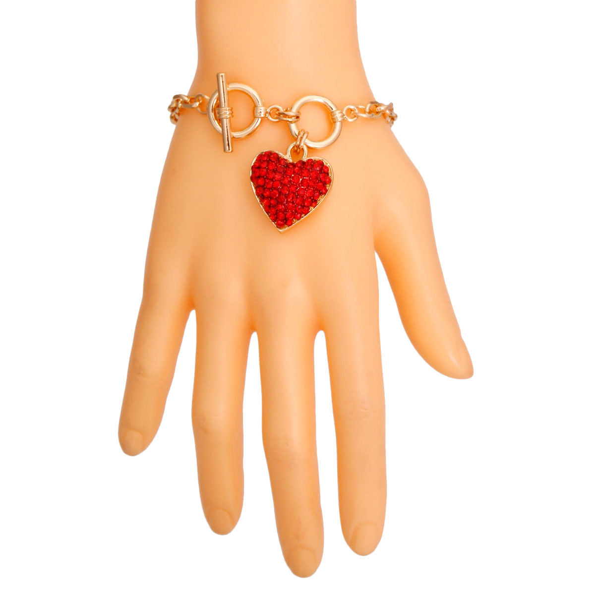 Gold Chain 3D Red Heart Bracelet|8 inches - Premium Wholesale Jewelry from Pinktown - Just $9! Shop now at chiquestyles