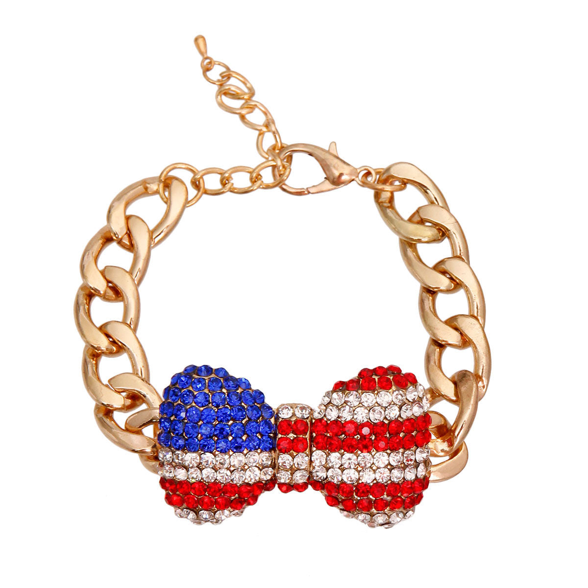 Patriotic Bow Chain Bracelet|8 inches - Premium Wholesale Jewelry from Pinktown - Just $9! Shop now at chiquestyles