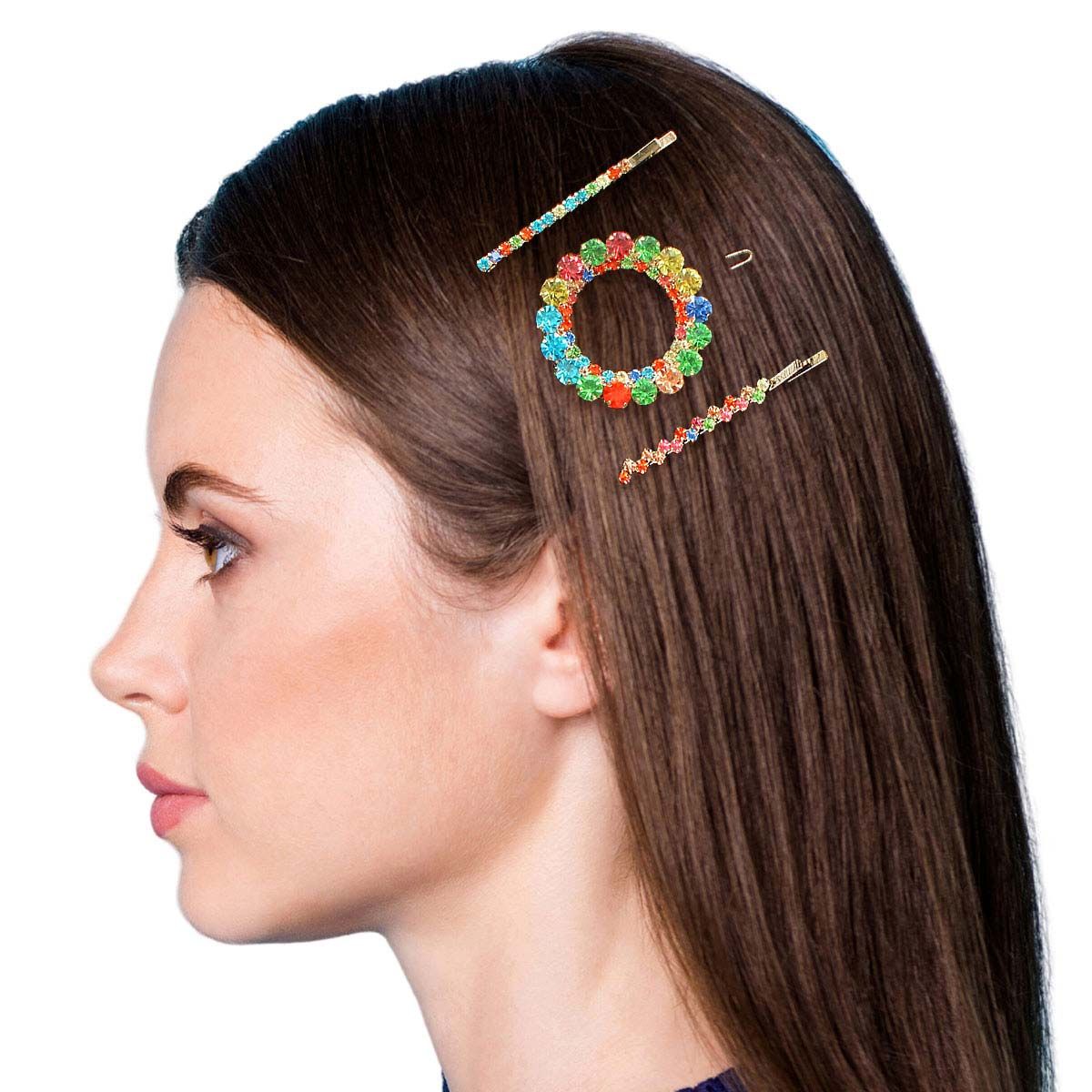 3 Pcs Multi Gold Double Circle Hair Pin Set - Premium Wholesale Fashion Accessories from Pinktown - Just $9! Shop now at chiquestyles