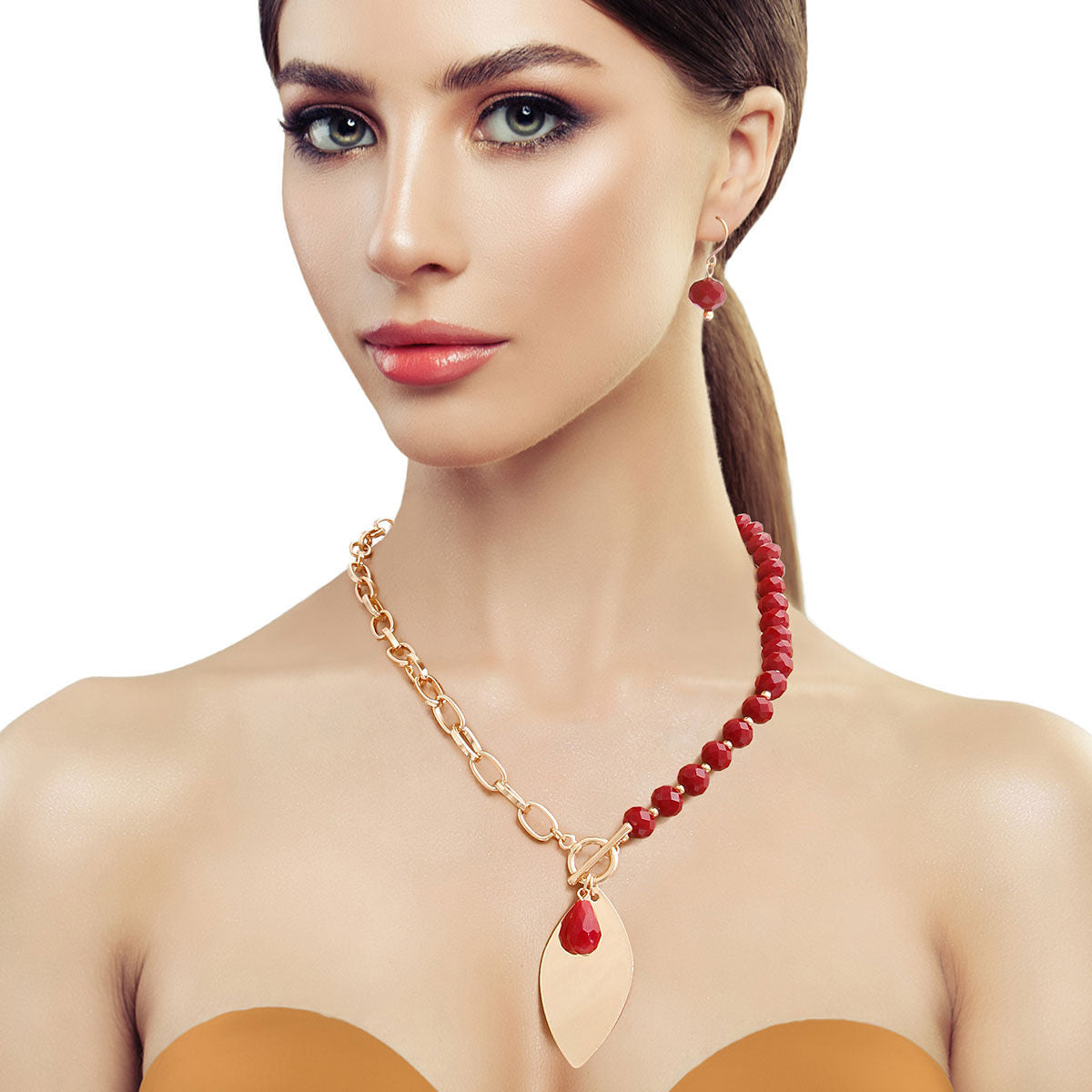 Burgundy Bead Toggle Necklace|19.5 inches - Premium Wholesale Jewelry from Pinktown - Just $12! Shop now at chiquestyles