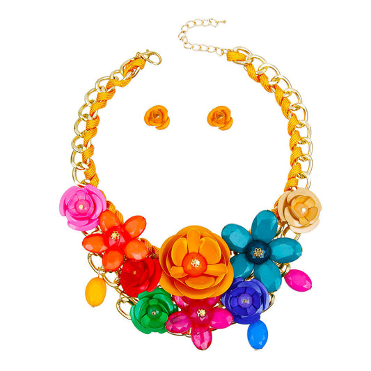 Deep Rainbow Rose Chunky Collar Necklace|18 inches - Premium Wholesale Jewelry from Pinktown - Just $23! Shop now at chiquestyles