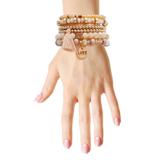 Light Pink Glass Love 6 Pcs Bracelets|Stretch to Fit - Premium Wholesale Jewelry from Pinktown - Just $13! Shop now at chiquestyles