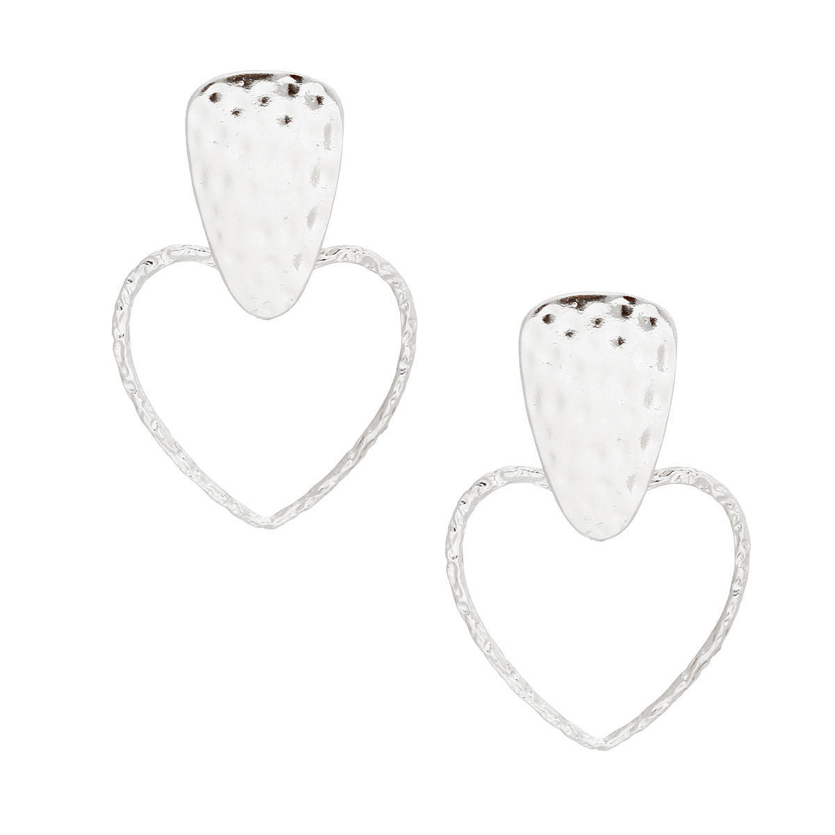 Silver Hammered Metal Heart Earrings|3.25 inches - Premium Wholesale Jewelry from Pinktown - Just $12! Shop now at chiquestyles