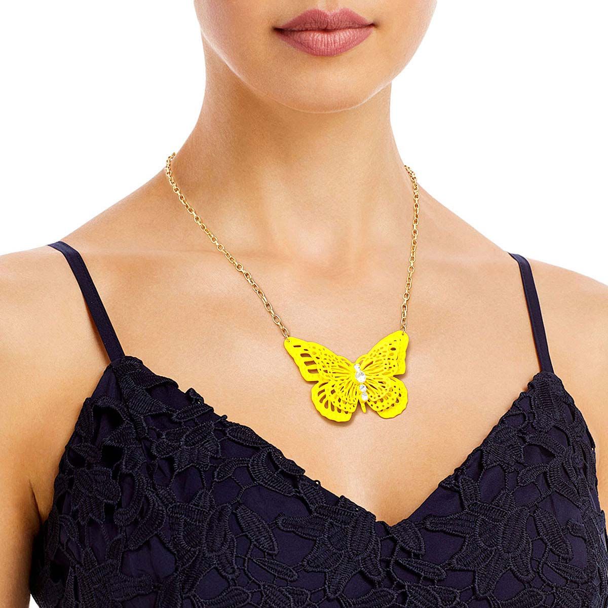 Yellow 3D Butterfly Pendant Necklace|20 + 3 inches - Premium Wholesale Jewelry from Pinktown - Just $9! Shop now at chiquestyles