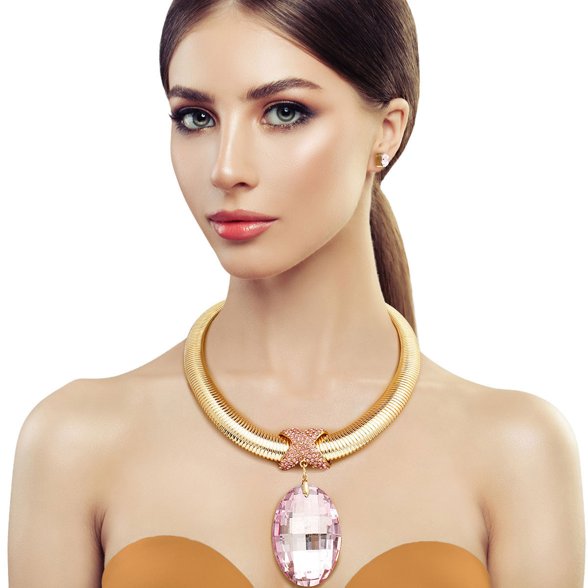 Pink Oval Omega Chain Set - Premium Wholesale Jewelry from Pinktown - Just $19! Shop now at chiquestyles