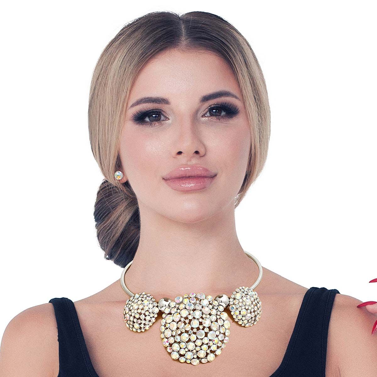 Aurora Borealis Triple Stone Dome Cluster Collar - Premium Wholesale Jewelry from Pinktown - Just $28! Shop now at chiquestyles